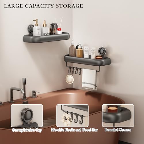 CICUFY Shower Caddy Suction Cup, 2 Pack No Drilling Corner Shower Shelves, Rust Proof Bathroom Storage Organizer, Shower Corner Caddy with Removable Hooks and Towel Bar, Square, Grey - style: Square Gray (2 Pack )