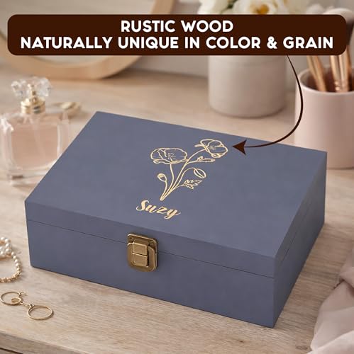 Personalized Birth Flower Memory Box – Custom Engraved Wooden Keepsake Chest with Floral Design | Jewelry, Photos & Memento Storage Box | Personalized Mother’s Day Gift for Mom & Women - style: 7. Birth Flower