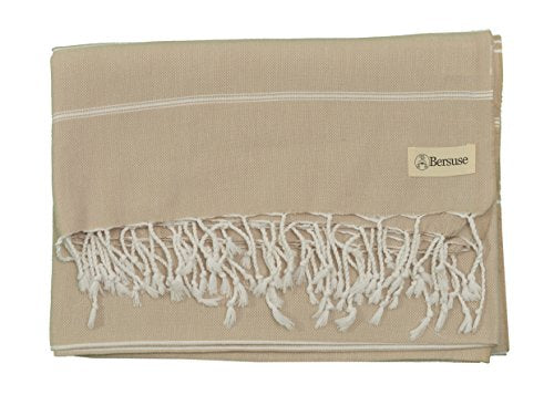 Bersuse Towels Anatolia XL Beach Blanket Throw Blanket Turkish Towel 100% Cotton Extra-Large Quick-Dry Lightweight Premium Peshtemal Towel - 61x82 Inches, Beige - color: Beige
