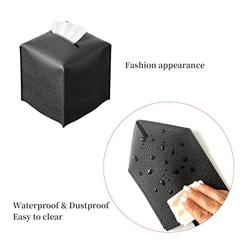 REGELETO Square Tissue Box Cover, Pu Leather Tissue Box Holder with Bottom Belt Modern Stylish Tissue Box Organizer for Bathroom, Bedroom, Hotel, Office Desk 5"X5"X5" (Black) - color: Single Black