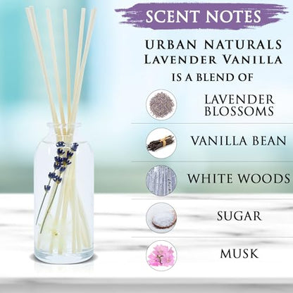 Reed Diffuser Set, Lavender Vanilla - Bathroom Shelf Décor | Room Scent Infuser with Real Lavender & Natural Flowers, Soothing Scent Makes a Great Housewarming Gift - color: Lavender Vanilla