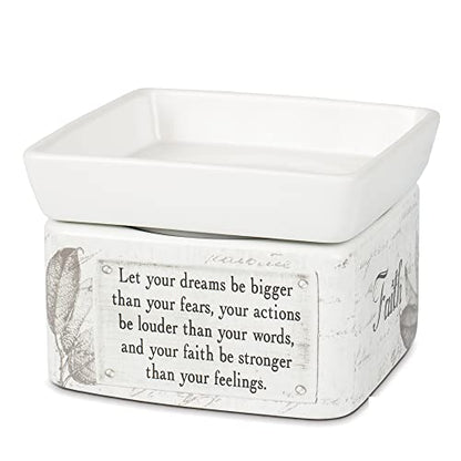 Elanze Designs Dream Actions Faith Stronger Stoneware Electric 2 in 1 Jar Candle and Wax Tart Oil Warmer - size: Medium 2-in-1