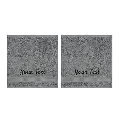 LA' HAM MAM FINE LIVING Personalized Towels Set with Embroidered Text - 2 Pack Highly Absorbent & Super Soft Turkish Cotton Bath Washcloths for Spa, Gym, Pool and Hotels - Monogrammed Towels - Grey - color: Grey, size: 2 Pack Washcloths