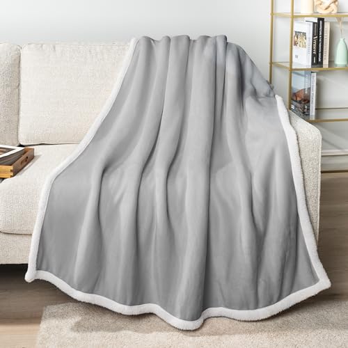 PAVILIA Sherpa Fleece Throw Blanket for Couch, Light Grey, Plush Soft Fuzzy Sofa Blanket, Cozy Reversible Winter Throw for Women Men, 50x60 Inches - color: Light Gray, size: 50 x 60 Inches - Throw