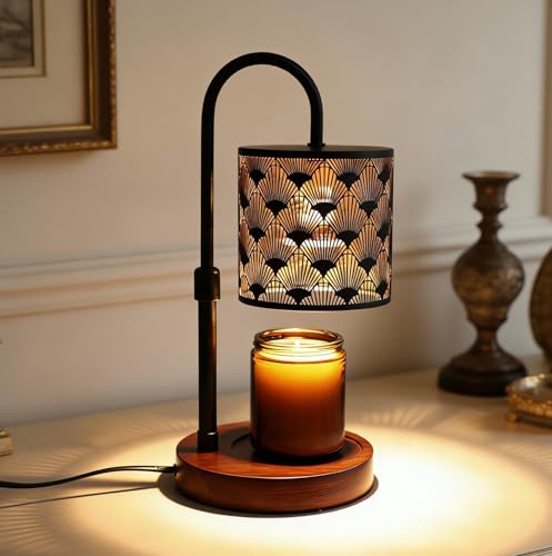 Candles Warmer with Timer and Dimmer, Adjustable Height Candle Melter, Electric Wax Warmer Vintage Home Decor for Jar Candles Gifts for Women Mom (2 Bulbs Included) (Black Fan-Shaped) - color: Black Fan-shaped
