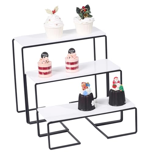 3-Tier Serving Tray Stand, White Acrylic Dessert Display Trays with Black Painted Iron Rack, Removable Trays for Cupcakes, Appetizers, Fruit, Cookies, Weddings, Birthdays and Buffets - color: White and Black