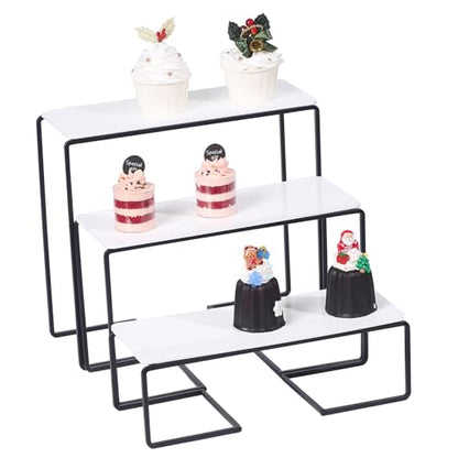3-Tier Serving Tray Stand, White Acrylic Dessert Display Trays with Black Painted Iron Rack, Removable Trays for Cupcakes, Appetizers, Fruit, Cookies, Weddings, Birthdays and Buffets - color: White and Black