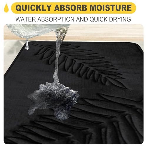 Bath Mat Washable 24" x 16" Super Absorbent Bathroom Rugs Soft Memory Foam Bath Mat Quick Dry Non-Slip Bathroom Carpet for Bedroom Shower and Tub, Black