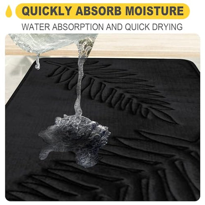 Bath Mat Washable 24" x 16" Super Absorbent Bathroom Rugs Soft Memory Foam Bath Mat Quick Dry Non-Slip Bathroom Carpet for Bedroom Shower and Tub, Black