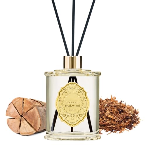 M&SENSE 8.4 oz Large Reed Diffuser for Home |Tobacco Teakwood Scent Home Oil Diffuser with Sticks | Bedroom Bathroom Living Room Decor - color: Tobacco Teakwood