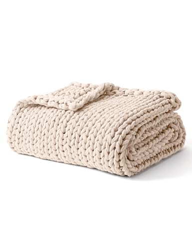 YnM Cooling Weighted Blanket, 100% Cotton Handmade Chunky Knitted Blanket, Weighted Lap, Breathable Heavy Blankets, Machine Washable Throw for Sleep or Home Decor (Cream, 48x72 Inch, 12lbs) - color: Cream, size: 48 in x 72 in 12 lb