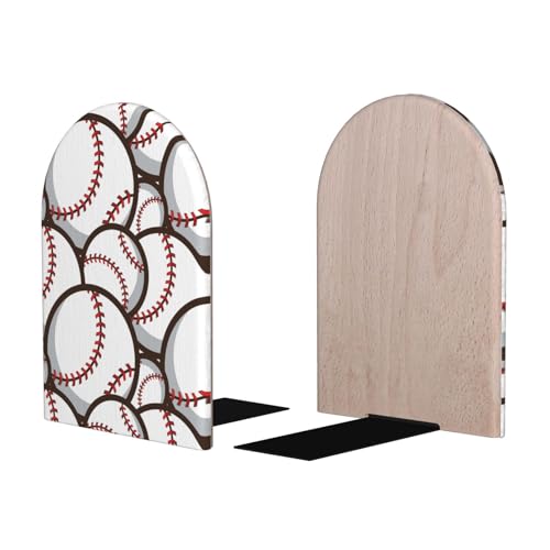 Baseball Wood Bookends Stands Decorative Non-Slip Book Organizers | for Home Office Desk Library School Study 1 Pair - color: Sbl-002
