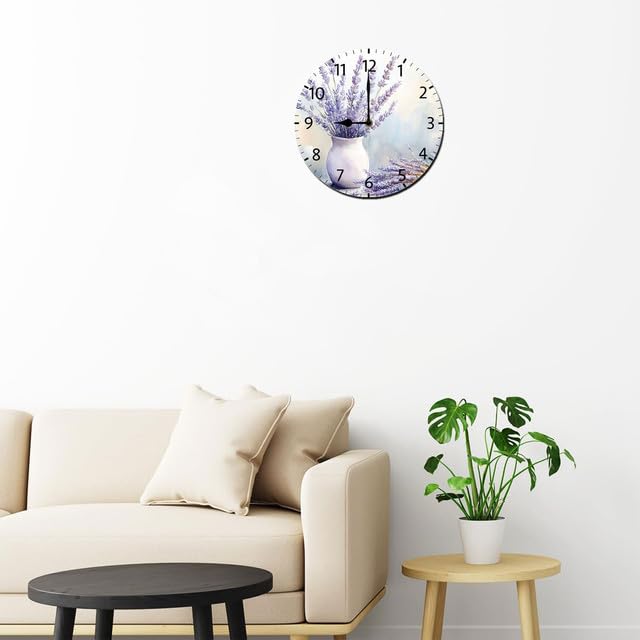 Wall Clock Lavender Sign Silent Non Ticking Round Clocks Lavender Clocks 10inch Battery Operated Quartz Quiet Desk Clock for Home Office - color: Wallclock03