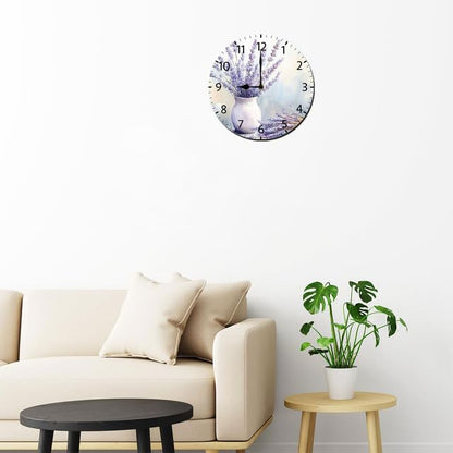 Wall Clock Lavender Sign Silent Non Ticking Round Clocks Lavender Clocks 10inch Battery Operated Quartz Quiet Desk Clock for Home Office - color: Wallclock03