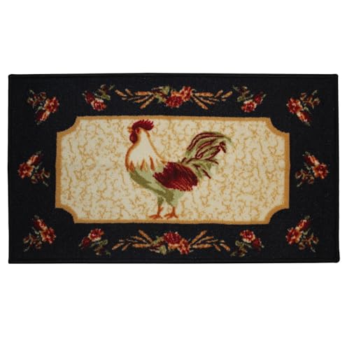 Kashi Home Kitchen Rug, Printed Area Rug, Durable Floor, Door Mat, Farmhouse Non-Slip Carpet Latex Backing Beautiful Design, Rooster 18x30 Rectangle - color: Rooster, size: 1'6" x 2'6" (Rectangular)