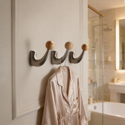 wall-Mounted Light Luxury Coat Hooks, Used for Hanging Coats, Hats, Scarves and Towels, Suitable for Entrance Halls, bathrooms and bedrooms (2, 7110Nickel Brushed Finish + Beech Wood) - color: 7110Nickel brushed finish + beech wood