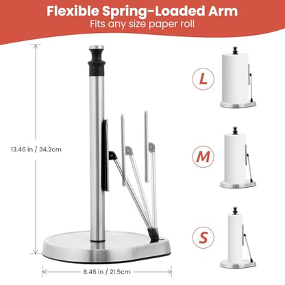 Dailyart Paper Towel Holder for One Hand Tear - Countertop with Tension Arm - color: Black