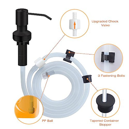 Sink Soap Dispenser for Kitchen Sink, Countertop Built in Sink Soap Dispenser with 47”Extension Tube kit, No Need to Fill The Little Bottle Again (Black) - color: Black