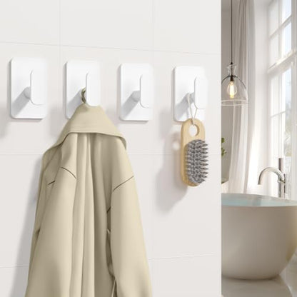 Large Heavy Duty Wall Hooks - 26lb Max, Stainless Steel Adhesive Towel Hooks for Hanging Towel, Coat, Robe, Hat, Sticky Towel Holder for Wall Mount in Bathroom, Shower, Kitchen (White, 4 Pack) - color: White