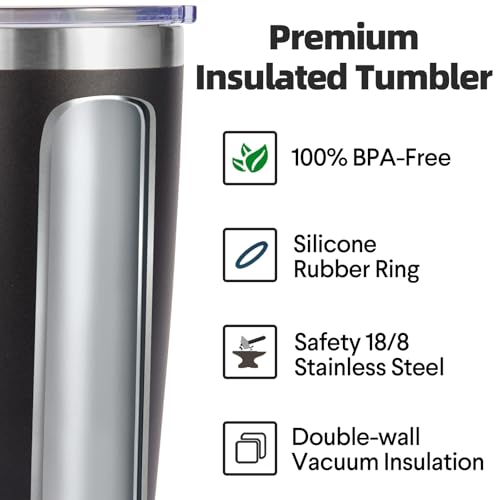 Volhoply 20oz Stainless Steel Tumbler with Lid and Straw Bulk 4 Pack,Double Wall Insulated Travel Iced Coffee Mug Fits Cup holder,Powder Coated Cups for Hot/Cold Drinks,Christmas Gifts（Black,4 Set） - color: Black