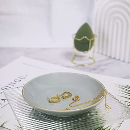 HANKOR 4.75" Ceramic Jewelry Tray, Small Ring Dish Holder Trinket Tray, Catch All Trays for Ring Earring Necklace Key, Christmas Gifts for Women Girls, Gray - color: Gray