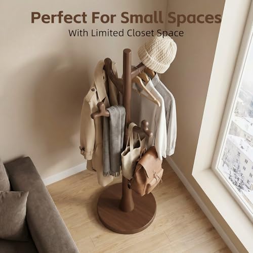 Uniclinens Coat Rack Freestanding Solid Wood Coat Tree Standing with 4 Hooks, Coat Rack Stand Creative Tree Branch-look (Walnut) - color: Walnut-2, size: Coat Tree