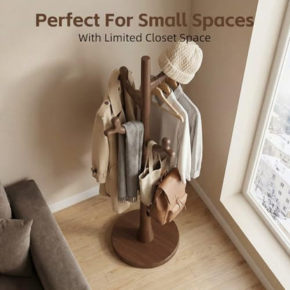 Uniclinens Coat Rack Freestanding Solid Wood Coat Tree Standing with 4 Hooks, Coat Rack Stand Creative Tree Branch-look (Walnut) - color: Walnut-2, size: Coat Tree