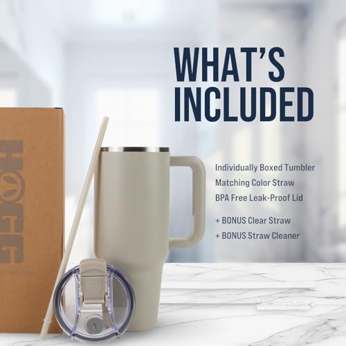 Hogg Big Swig 40oz Tumbler with Handle and Straw - Beige, 40 oz Tumbler, Insulated Cup with Handle, 40oz Water Bottle with Straw, Thermal Cups, Leak Proof Lid, Travel Mugs, Stainless Steel - color: Beige