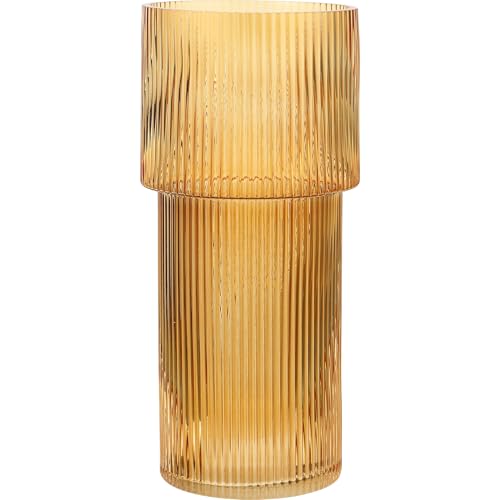 Large Glass Vase, 12 Inches Tall Vase for Flowers, Amber Flower Vases for Bouquet, Modern Amber Glass Vases for Living Room, Dining Table, Office, Entryway, Mantle, Shelf, Wedding Gifts - color: Amber, size: Ribbed 12 Inches