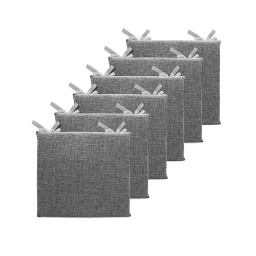 Lifup 6 Pack Chair Cushion, Square Dining Chair Pads Grey 2 18 x 18 Inch | Memory Foam Pads, Non-Slip, Thick, Removable Cover with Ties, Seat Cushions for Kitchen Chairs, Home Office Restaurant - color: Grey 2, size: 6 Count 18 x 18 Inch