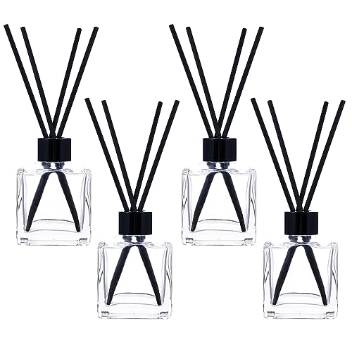 frangrance Glass Diffuser Bottles Diffuser Jars with Black Color caps and Reed Sticks Set of 4 pcs 150ml Fragrance Accessories use for DIY Replacement Reed Diffuser Sets