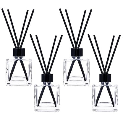 frangrance Glass Diffuser Bottles Diffuser Jars with Black Color caps and Reed Sticks Set of 4 pcs 150ml Fragrance Accessories use for DIY Replacement Reed Diffuser Sets