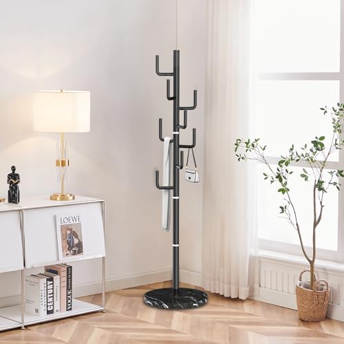 ZOZOE Metal Modern Coat Racks, Cactus Coat Rack Freestanding with Natural Marble Base, Black Coat Rack Stand with 8 Hooks, Coat Tree Hanger Stand for Bags, Hats, Entryway, Office - color: Golden 8 Hooks