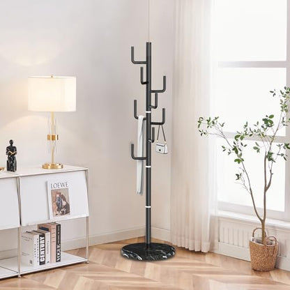 ZOZOE Metal Modern Coat Racks, Cactus Coat Rack Freestanding with Natural Marble Base, Black Coat Rack Stand with 8 Hooks, Coat Tree Hanger Stand for Bags, Hats, Entryway, Office - color: Golden 8 Hooks