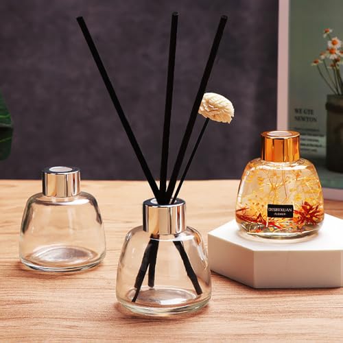 Kaxich 4 Pack Reed Diffuser Bottle with 30pcs Reeds Sticks, 3.52 oz | Empty Refillable Essential Oil Glass Bottles Elegant Home Decor Set Gift