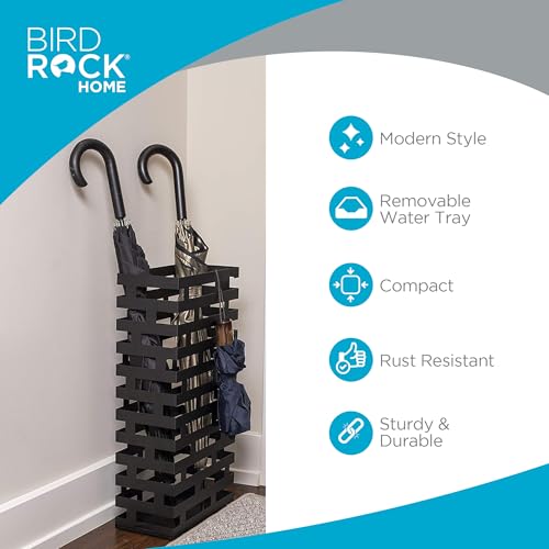 BIRDROCK HOME Decorative Umbrella Stand with Removable Water Tray - Large Freestanding Umbrella Rack and Cane Walking Stick Organizer - Metal Umbrella Holder for Entryway & Indoor Use - Black, Striped | Decorative Large Freestanding Rack and Cane Walking