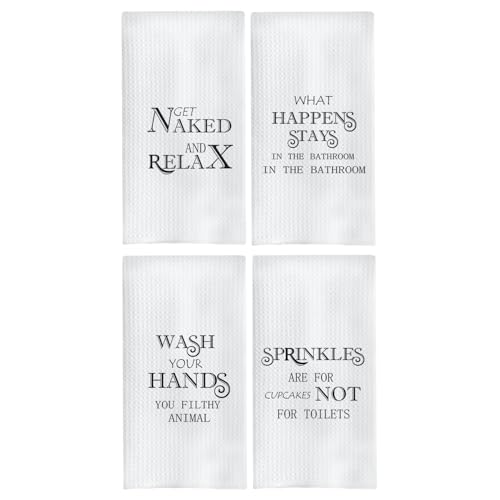 Funny Bathroom Hand Towels, Funny Bathroom Decor, Wash Your Hands You Filthy Animal Decorative Towels, 16x24 Inch Set of 4 - color: Funny