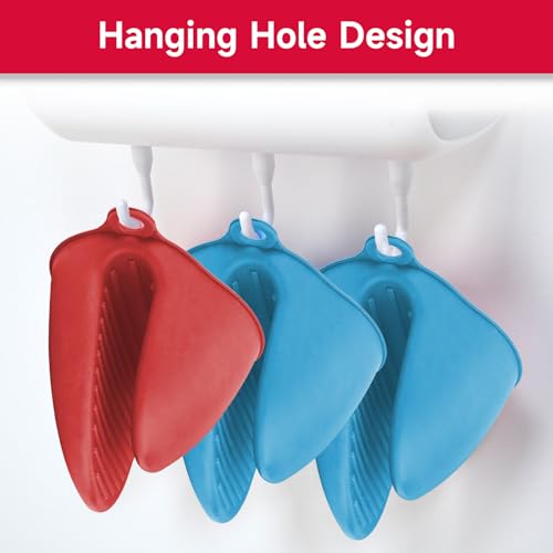 NEPAK 2 Pairs Oven Mitts Heat Resistant,Mini Silicone Oven Gloves,Pinch Grips Mitts Potholder for Kitchen Cooking & Baking (Red and Blue) - size: 2 Pairs
