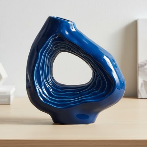 Sunddo Navy Blue Ceramic Vase, 9 Inch | Modern Flower Vase, Boho Donut Decorative Design, For Living Room Bedroom Wedding, Table Centerpiece - color: Blue, size: 9 inch