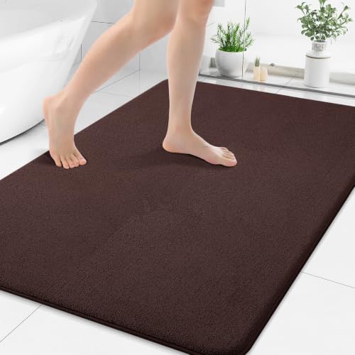 Smiry Memory Foam Bath Mat 40x30, Extra Soft Absorbent Bathroom Rugs | Brown Quick Dry, Machine Washable Bath Mats for Bathroom, Shower, Tub and Home Decor Accessories - color: Brown, size: 40'' X 32''