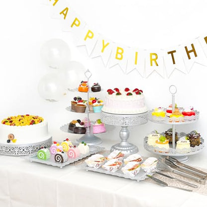 11 Pcs Silver Metal Cake Stand Set, Dessert Table Display Set for Party, Cupcake Stand and Candy Table Display Sets for Wedding, Birthday Celebration - color: Silver