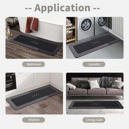 Housego Absorbent Bath Mat, Quick Dry Bath Rug, Non-Slip, 16.93x50 Inch, Black - color: Black, size: 1'5" x 4'2" (Rectangular)