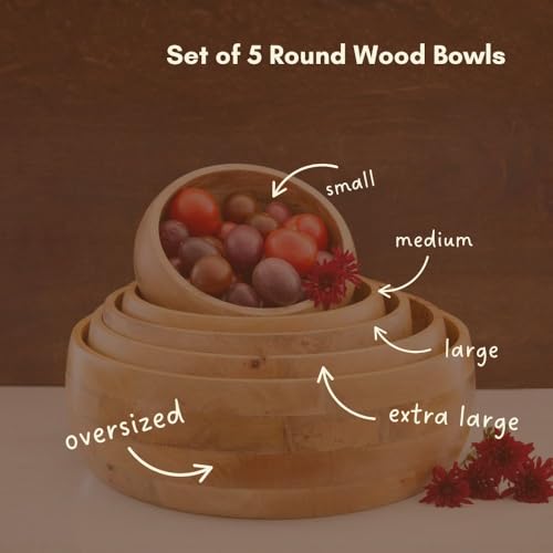 Wooden Salad Bowls for Serving Salad, Pasta and Fruit, Farmhouse Style, Natural Beige, Extra Large, 17" Dia - size: 17" Wide, Set of 1 Bowl