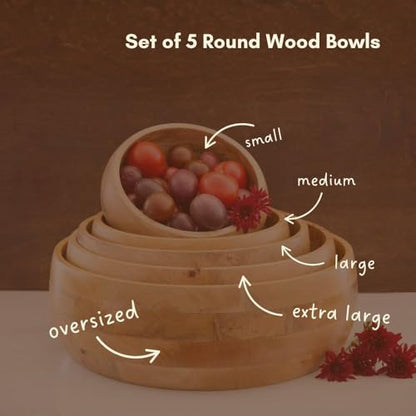 Wooden Salad Bowls for Serving Salad, Pasta and Fruit, Farmhouse Style, Natural Beige, Extra Large, 17" Dia - size: 17" Wide, Set of 1 Bowl