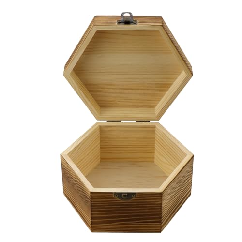 KUMGROT Hexagon Handmade Wooden Box with Hinged Lid & Swivel Cover | Vintage Keepsake Wood Storage Box for Discreet Jewelry Photos 6.7" x 5.8" x 3.2" - style: Large Hexagonal