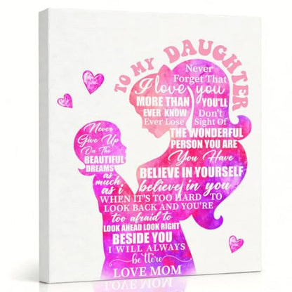 RTVJTERQ Inspirational Canvas Wall Art, Butterfly Floral To My Daughter Quote Print, Heartfelt Gift for Daughter from Mom, Ready to Hang 8x10 Inches - color: Quote 34