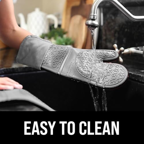 BPA-Free Soft Silicone Oven Mitts - Ultra Heat Resistant Oven Mitts with Thick Cotton Liner - Extra Long Slip Resistant Pot Holders, Flexible Oven Gloves - Gray 14.7" - color: Gray, size: 2-Piece 14.7" Oven Mitts