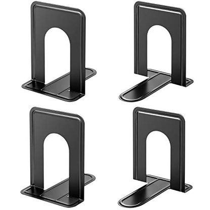 MaxGear Matte Painted Book Ends, Heavy Duty and Sturdy Bookends for Shelves | Office Non-Skid Metal Book End Stopper for Books/CDs/DVDs, 6 x 4.6 x 6 in, Black, 2 Pairs/4 Pieces, Large - size: Large - 2 Pairs