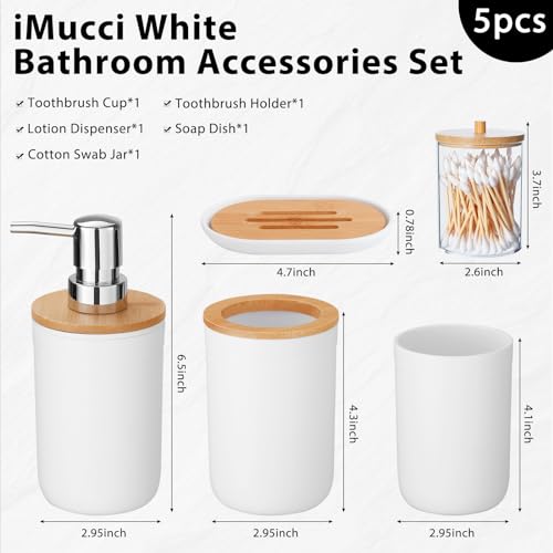 Bathroom Accessories Set 5Piece White Bathroom Sets, Toothbrush Holder, Toothbrush Cup, Lotion Soap Dispenser, Soap Dish and Qtip Holder Bathroom Decor - style: White
