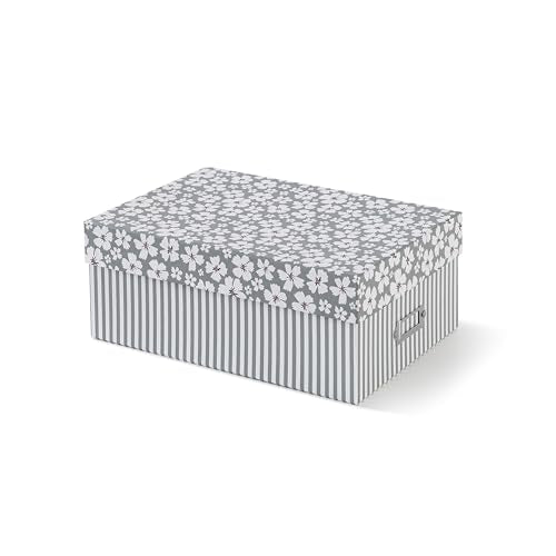 Soul & Lane - Photo Memory Storage Box, 11.7x7.7x4.5 In, Grey Cottage | Floral Cardboard Picture Organizer with Lid for Keepsakes and Mementos, Decorative Card Storage for Organization - color: Grey Cottage